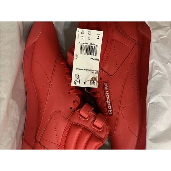 NWT REEBOK FREESTYLE HI WOMENS SZ 7 RETRO/VINTAGE 80’S STYLE SNEAKERS SHOES RED - Picture 6 of 7